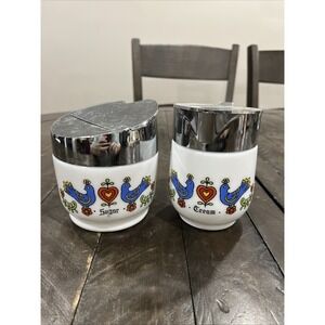 Gemco Corning Ware Friendship Design Cream Glass And Sugar With Lid Vintage